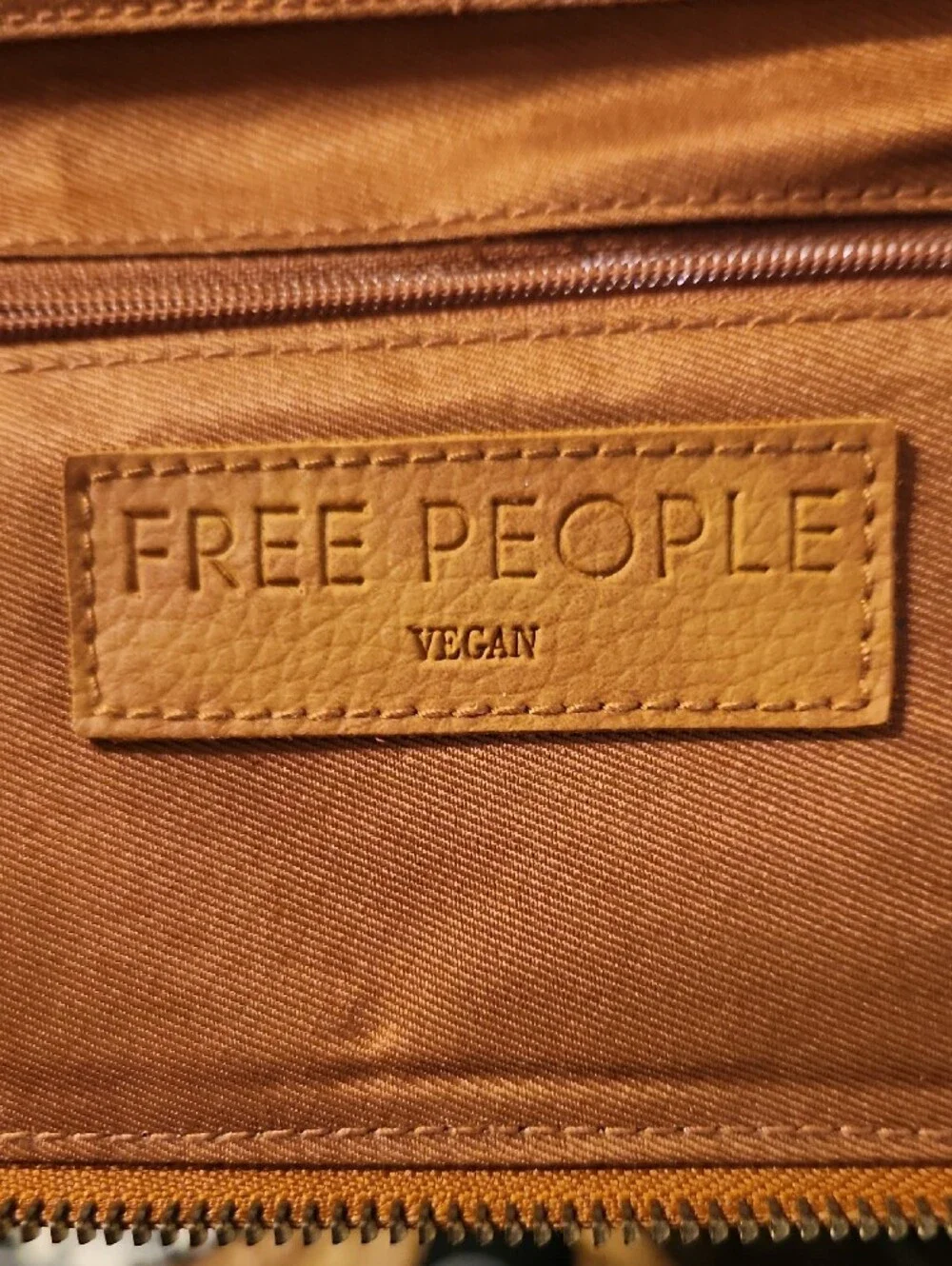 Free People Cognac Studded Wristlet Clutch Vegan Leather
